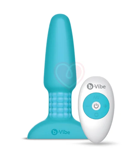 Анальная вибропробка с ротацией b-Vibe Rimming 2 голубая фото 1