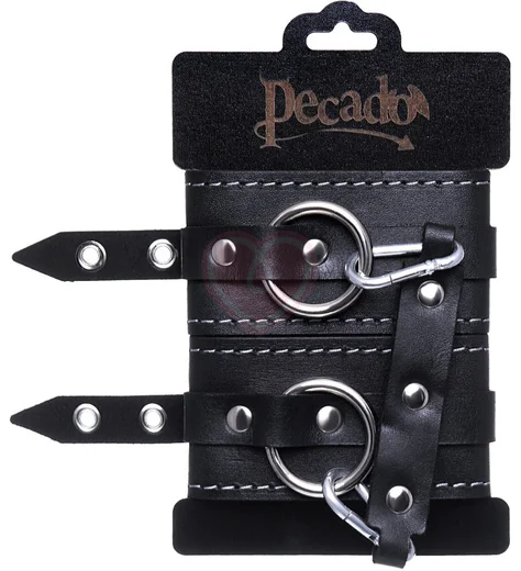 Двухслойные оковы на ноги Pecado BDSM с карабинами черные фото 6