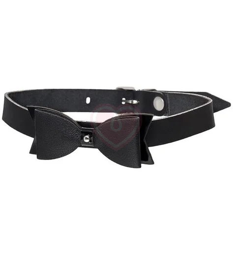 Кожаный чокер с бабочкой Pecado BDSM черный фото 3