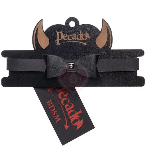Кожаный чокер с бабочкой Pecado BDSM черный фото 5