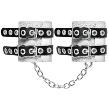 Белые кожаные наручники с двумя чёрными ремнями Crazy Handmade