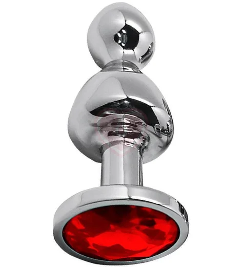 Фигурная анальная пробка с белым кристаллом Cnex Wooomy Lollypop S с красным кристаллом фото 1