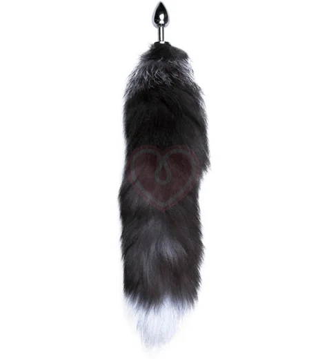 Анальная пробка Alive Black And White Fox Tail S с пушистым хвостом фото 1