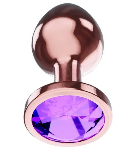Анальная пробка с фиолетовым кристаллом Diamond Amethyst Shine S розовое золото фото 1