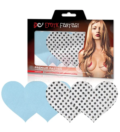 Наклейки на грудь Сердца голубые и серебряные фото 1