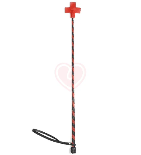 Стек с оплёткой из кожи и шлепком крестом чёрно-красный фото 1