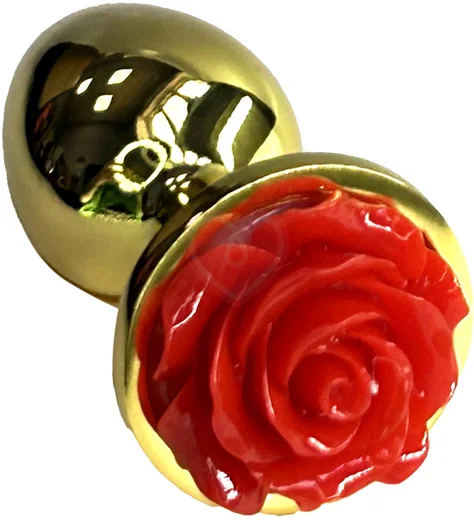 Золотая анальная пробка с красной розочкой Kanikule Small фото 1