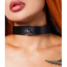 Ошейник Scandal из натуральной кожи с кольцом чёрный