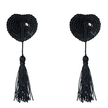 Пэстисы Burlesque Gipsy сердечки из пайеток с длинными кисточками чёрные