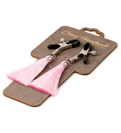 Зажимы-прищепки на соски с розовыми шёлковыми кисточками фото 1