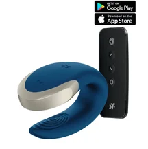 Вибратор для пар Satisfyer Double Love с пультом управления и приложением синий