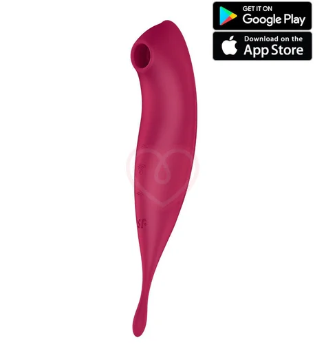 Двухсторонний вакуумный вибростимулятор Twirling Pro+ с приложением бордовый фото 1