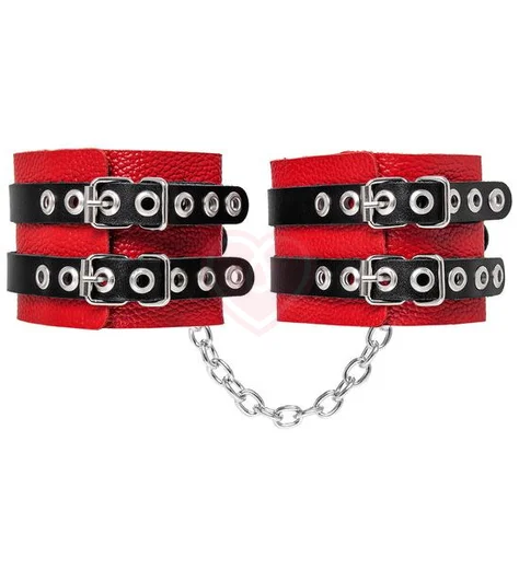Красные кожаные оковы с двумя чёрными ремнями Crazy Handmade фото 1