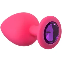 Большая анальная пробка Emotions Cutie Large розовая с темно-фиолетовым кристаллом