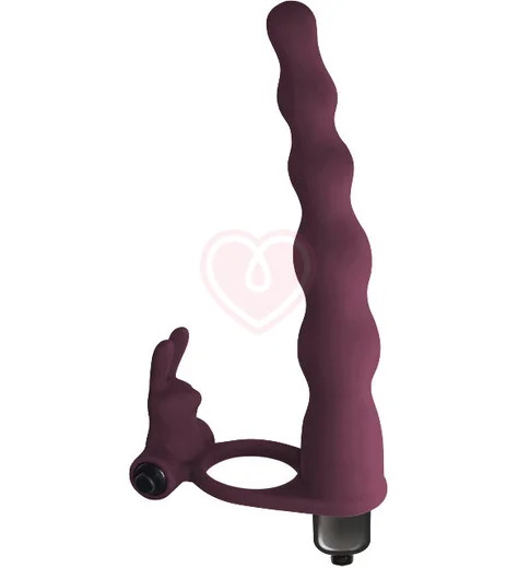 Вибронасадка для двойного проникновения со стимуляцией клитора Pure Passion Bunny 17 см бордовая фото 1