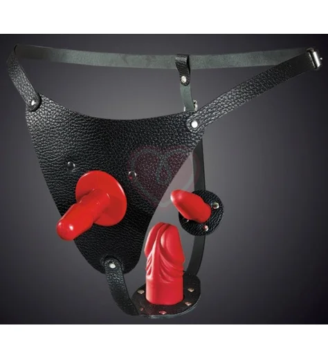 Пояс для страпона Vac-U-Lock с двумя стимуляторами Three чёрный фото 1