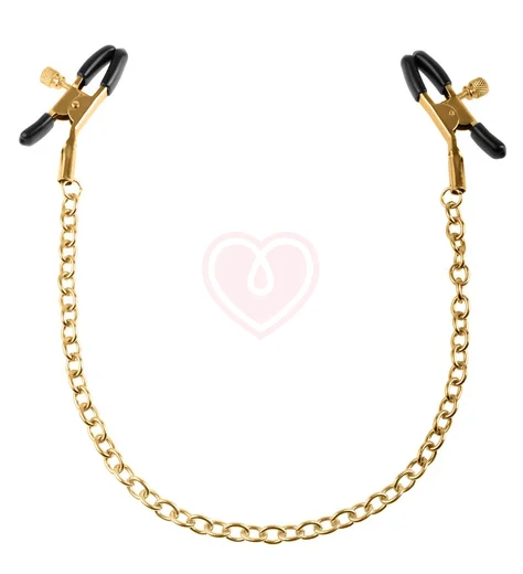 Зажимы на соски Pipedream Gold Chain Nipple Clamps чёрные с золотом фото 1