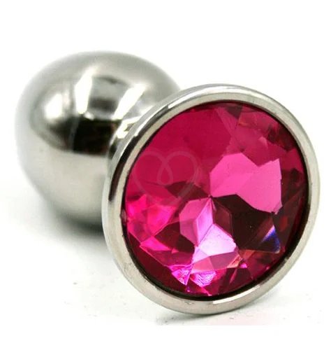 Стальная анальная пробка Small с малиновым кристаллом фото 1