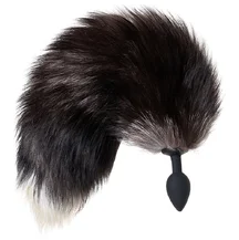 Силиконовая анальная пробка с чёрно-бурым хвостом Popo Pleasure S
