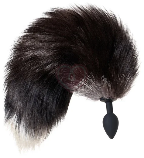 Силиконовая анальная пробка с чёрно-бурым хвостом Popo Pleasure S фото 1