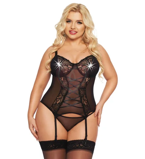 Корсаж с пажами для чулок и стринги SoftLine Brenda чёрный фото 1