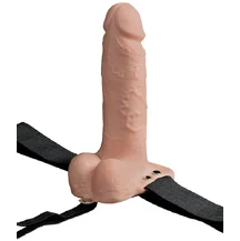 Полый реалистичный фаллопротез с вибрацией Hollow Rechargeable Strap-on with Balls 20 см телесный