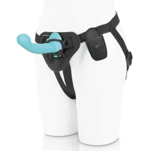 Страпон с крупной головкой Pegasus с вибрацией и пультом управления 16 см бирюзовый