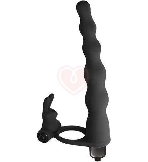 Вибронасадка для двойного проникновения со стимуляцией клитора Pure Passion Bunny 17 см чёрная фото 1