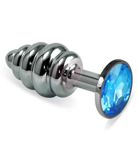 Анальная пробка Silver спираль с голубым кристаллом фото 1