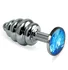 Анальная пробка Silver спираль с голубым кристаллом фото 1
