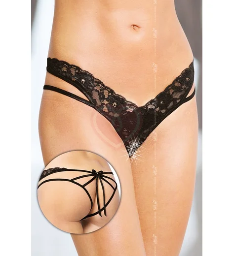 Стринги с прорезью и открытой попкой чёрные фото 1