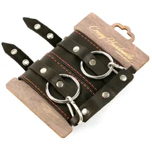 Оковы из натуральной кожи с красной строчкой Crazy Handmade