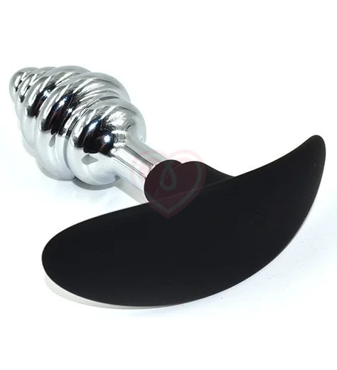 Ребристая анальная пробка для ношения с основанием из силикона фото 1