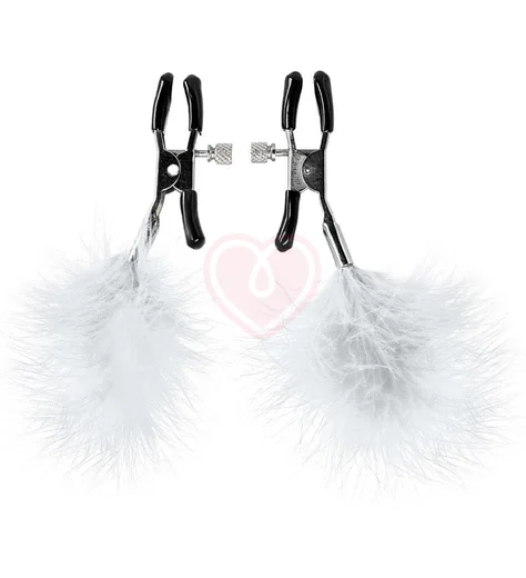 Зажимы для сосков с белыми перьями ToyFa Theatre фото 1