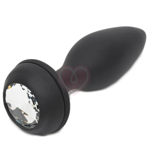 Большая анальная пробка с хвостом и кристаллом Happy Rabbit чёрно-фиолетовая фото 4