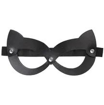 Открытая кожаная маска с кошачьими ушками Pecado BDSM черная