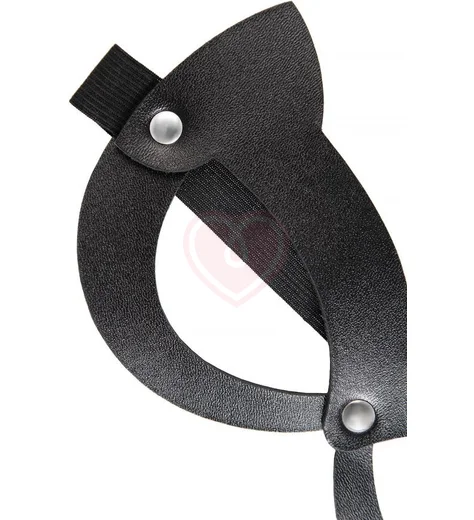 Открытая кожаная маска с кошачьими ушками Pecado BDSM черная фото 4