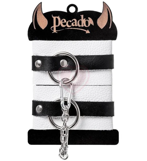 Мягкие оковы на ноги с люверсами Pecado BDSM белые с черным фото 6
