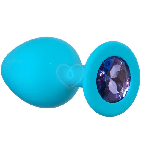 Средняя анальная пробка Emotions Cutie Medium бирюзовая с фиолетовым кристаллом фото 1