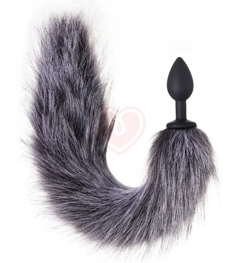 Анальная пробка с лохматым хвостом Emotions Shaggy серая фото 2