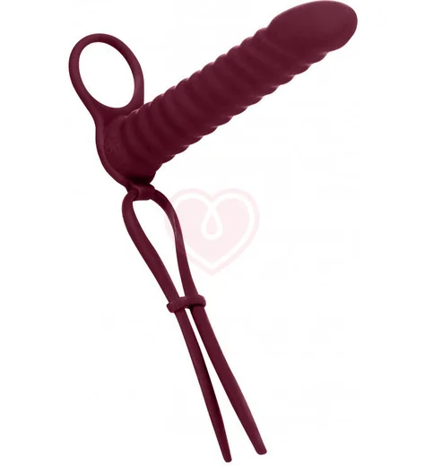 Насадка для двойного проникновения с лассо и вибропулей Pure Passion Rori 16 см бордовая фото 1