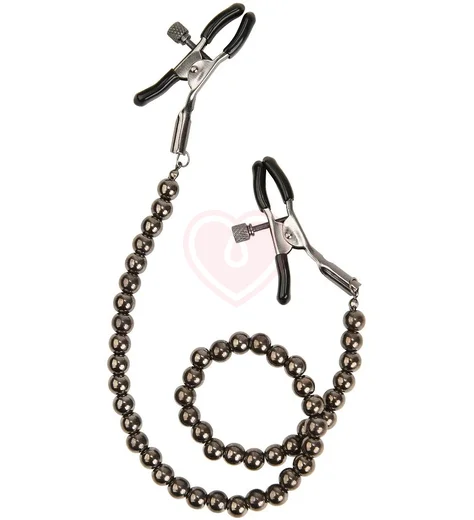 Зажимы на соски с цепочкой из бусин Kanikule чёрные фото 1