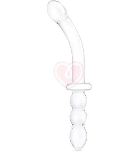 Стеклянный двусторонний фаллоимитатор Girthy Ribbed G-Spot Glass прозрачный фото 1