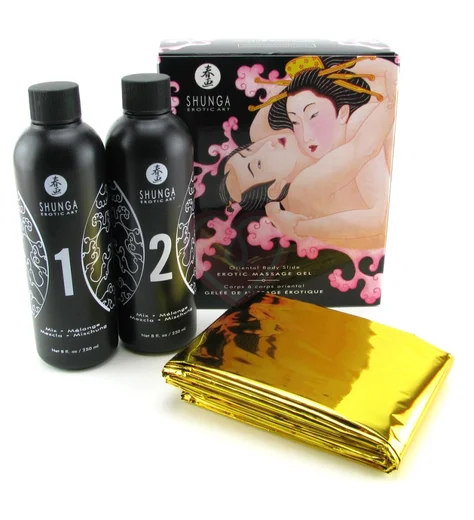 Набор массажных гелей 2в1 для скользкого секса Shunga Клубника и шампанское 2х250 мл фото 1