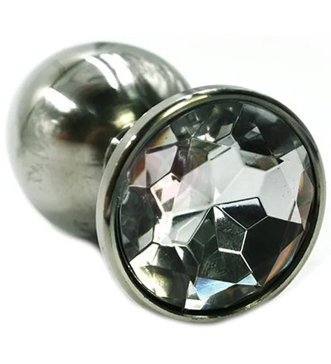 Анальная алюминиевая пробка Small с прозрачным кристаллом фото 1