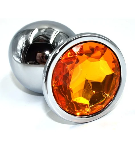 Алюминиевая анальная пробка Large с жёлтым кристаллом фото 1