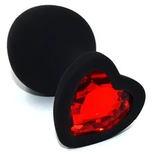 Силиконовая анальная пробка Medium с красным кристаллом сердечком