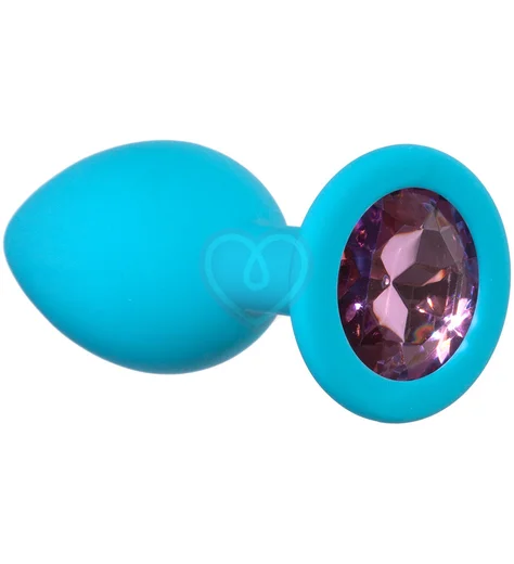 Маленькая анальная пробка Emotions Cutie Small бирюзовая с розовым кристаллом фото 1