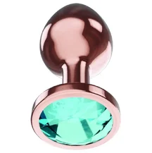 Анальная пробка с бирюзовым кристаллом Diamond Topaz Shine L розовое золото