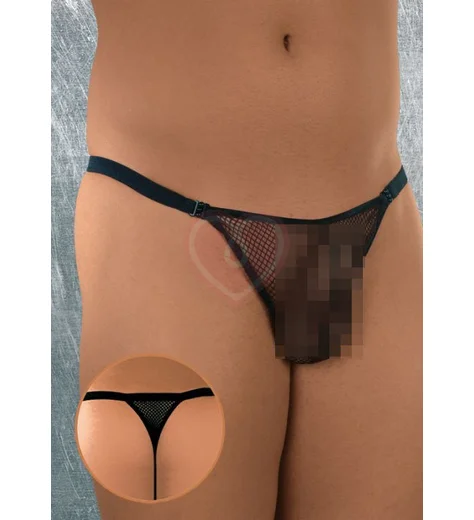 Стринги мужские полупрозрачные с сеточкой чёрные фото 1